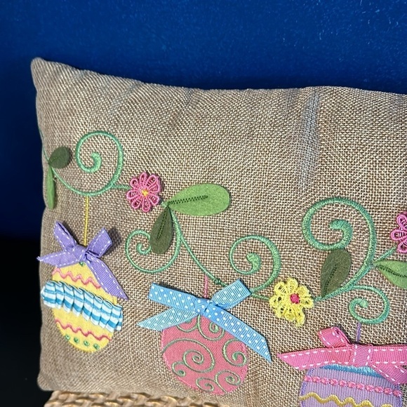 NWOT National Tree Company Decorated Eggs Decorative Pillow, Beige, Easter 15” - Picture 2 of 4